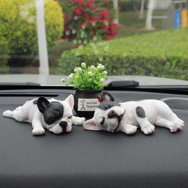 Decorazioni Ornamenti Posizione dormiente Bulldog francese Decorazione Carino Simulazione Cane cModello Accessori per interni auto Coche AA230407