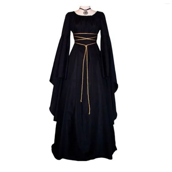 Vestidos casuais europeu medieval renascentista vestido longo mulheres gótico tribunal cintura cosplay traje de halloween elegante