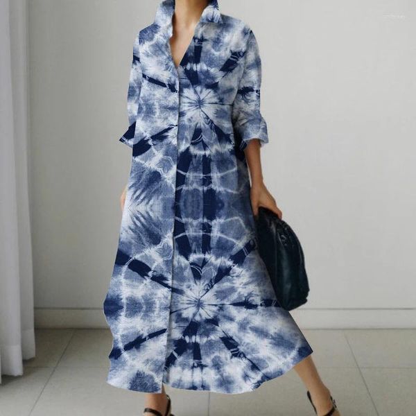 Lässige Kleider Damen 2023 Koreanische Mode und elegantes vielseitiges Kleid Einfaches Revers Langarm Lose Strickjacke Street Beat Lange Robe