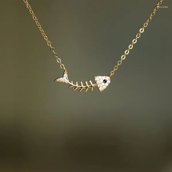 Pingentes 925 prata esterlina 14k banhado a ouro corrente colar peixe zircão pingente bonito moda na moda jóias de luxo para menina senhora presente