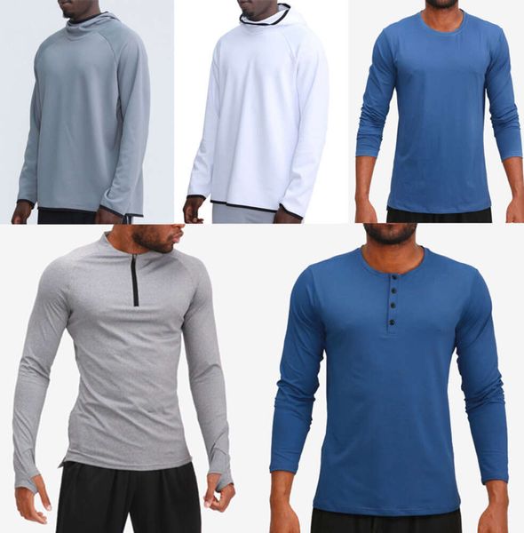 Herren-Outfit, Kapuzenpullover, T-Shirts, Yoga-Kapuzenpullover, T-Shirt, Lulu-Sport, Hüftheben, elastische Fitness-Strumpfhose, Lululemens, dünn und schnell trocknend, schlank und schlank