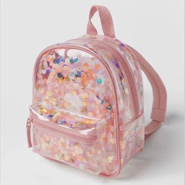 Sacos escolares 2023 verão confetes transparente pvc mochila crianças senhoras mochila jardim de infância crianças cor ornamento meninas