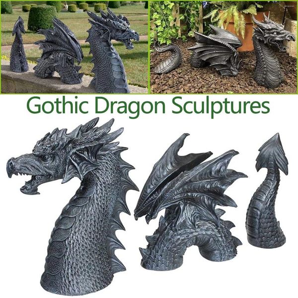 Decorazioni da giardino Scultura gigante in resina Sculture di drago gotico Figure fantasy Decorazione di statue da patio artistiche
