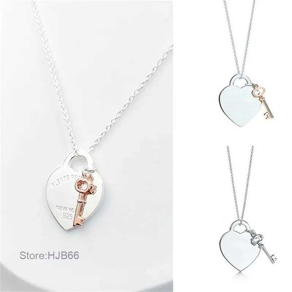 Bfhw Collane Collana con ciondolo a forma di cuore e chiave per donna 1 argento sterling 925 Gioielli di lusso Regali Co Drop