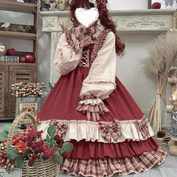 Sıradan elbiseler Japon harajuku gotik yay ekose elbise tatlı lolita kız cosplay tek parça kawaii ruffles parti vestido