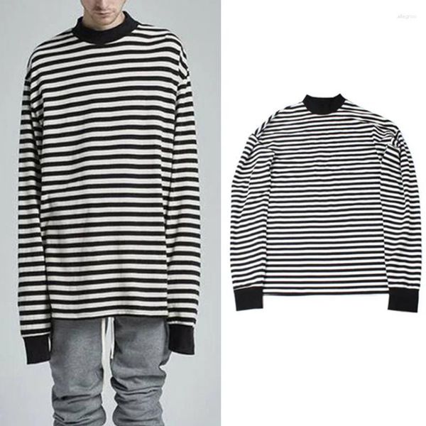 Erkek Hoodies Büyük Gevşek Büyük Boy Siyah Beyaz Stripe Uzun Kollu Kazak Hip Hop Stil Yuvarlak Boyun Üst Bahar Giysileri