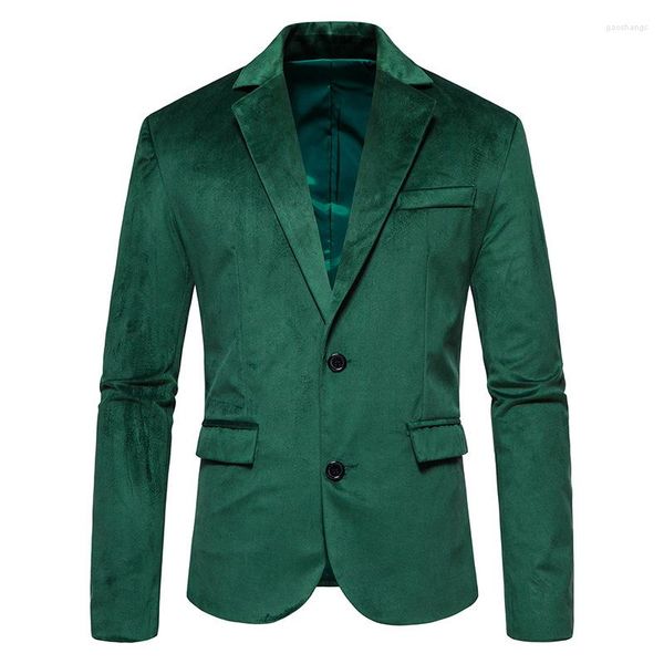 Trajes para hombres Blazer de terciopelo verde para hombre Chaqueta de traje de terciopelo con solapa con muescas Chaquetas de esmoquin con dos botones Hombres Boda Fiesta de graduación Cena Traje Homme