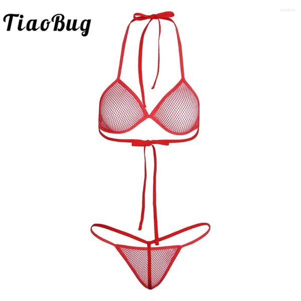 Costumi da bagno da donna TiaoBug Reggiseno trasparente a rete con perizoma Lingerie da donna Mini bikini sexy Costume da bagno per biancheria intima da bagno