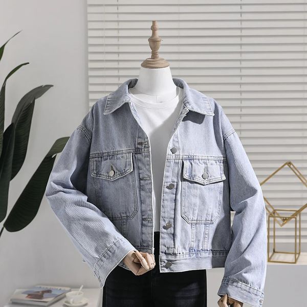 Damenjacken Vintage Hellblaue Jeansjacke Frauen Kurzmantel Koreanische Lose Langarm Harajuku Lässige Jeansjacke Chaqueta Mujer Frühling 231108