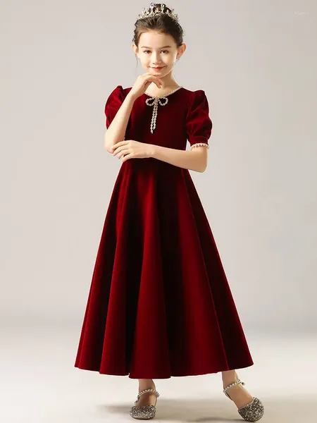 Vestidos de menina uma linha colher até o chão veludo renda júnior vestido de dama de honra noite elegante vestidos de banquete