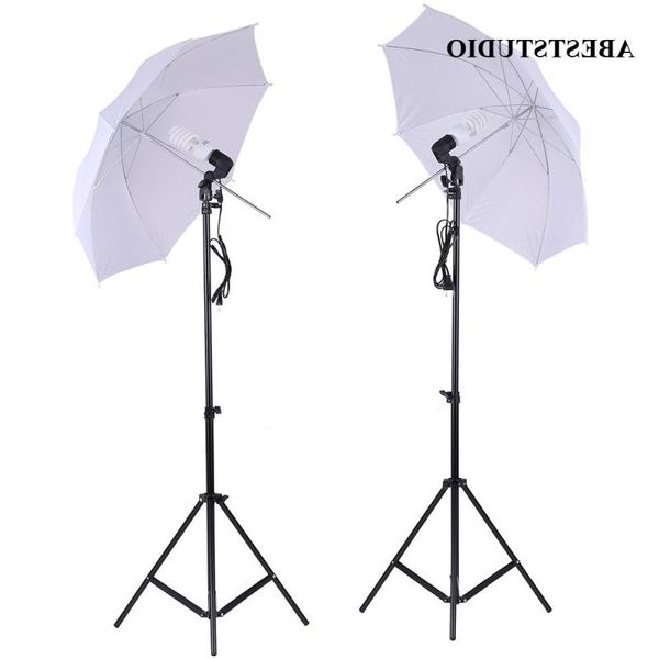 Freeshipping ABESTSTUDIO Umbrella Photo Studio kit 2 PCS Guarda-chuvas brancos 2 PCS 2 M suporte de luz 2pcs suportes de lâmpada 2 pcs lâmpadas (45W / Bxgg