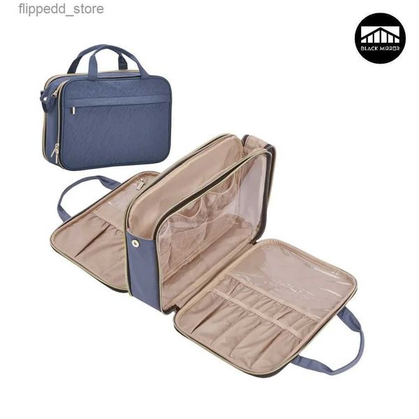 Borse per cosmetici Borsa per trucco da viaggio portatile completamente aperta a doppio lato Borsa per cosmetici di grande capacità Borsa da toilette femminile Organizzatore di articoli da toeletta per donna Q231108