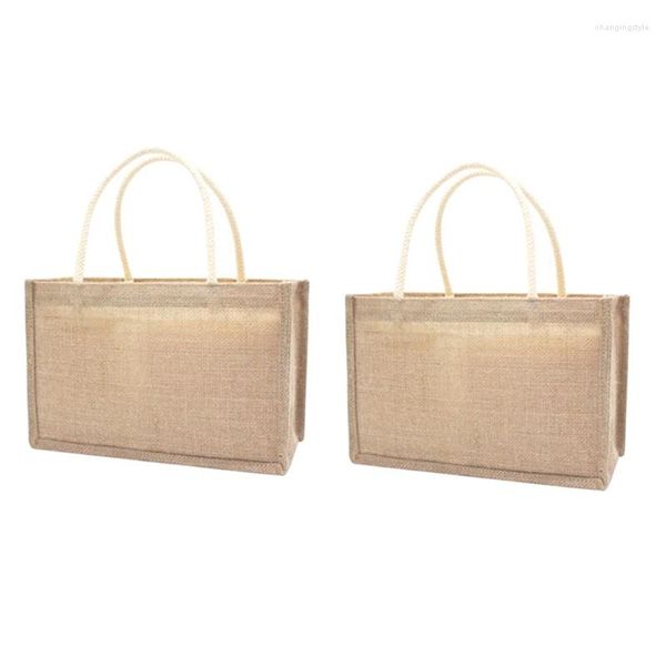 Sacolas de compras KF-2X Jute Bolsa Tote grande supermercado reutilizável com alças femininas Bag Diy Eco-amigável L