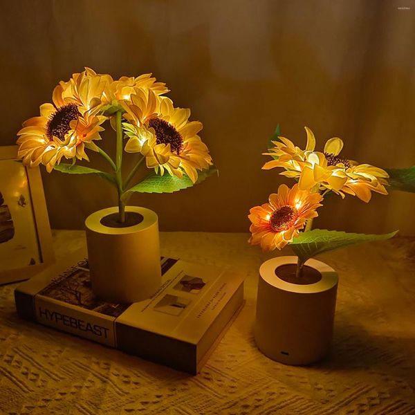 Luci notturne girasoli fiori artificiali LED LED USB Light Art Crafts Lamps Lample Ornament Regali per casa