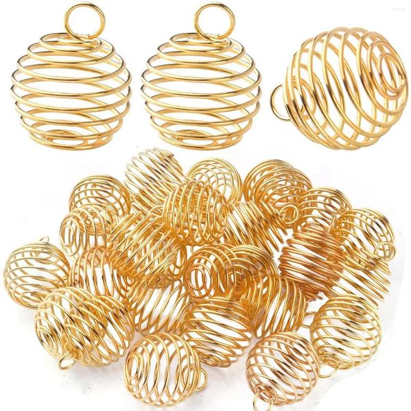 Colares Pingente 30 pcs Banhado A Ouro Espiral Bead Gaiola Pingentes Encantos De Aço Inoxidável Titular De Pedra Para DIY Colar Jóias Fazendo Descobertas