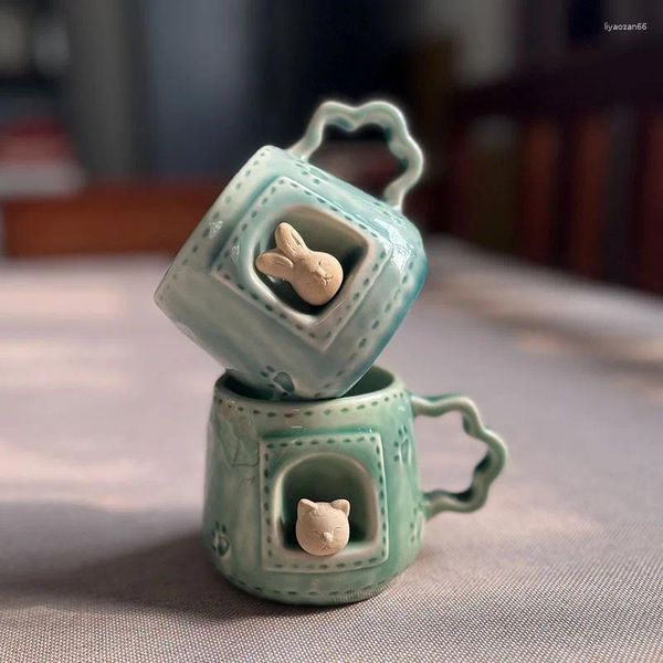 Tazze Stile Tazza Simpatico animale 3D Rosa Blu Fatto a mano in ceramica Creativa Tazza d'acqua Coppia Caffè Latte Regalo di compleanno