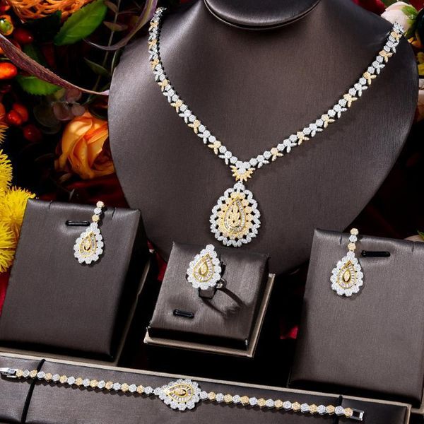 Collana Orecchini Set Siscathy Semplicità Gioielli da sposa in zircone di lusso per le donne Bracciali Anelli Accessori per fidanzamento femminile Orecchini Br