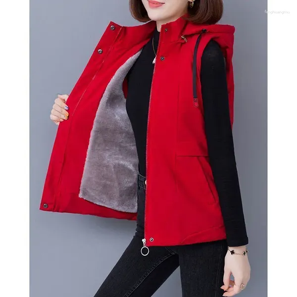 Coletes femininas outono inverno casacos mulheres tanque top cor sólida veludo com capuz outerwear sem mangas colete jaqueta feminina colete chaleco mujer