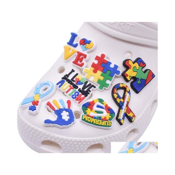 Schuhteile Zubehör Schnelle Lieferung Custom Autism Awareness Ribibon Pvc Charms Shoecharm Buckles Fashion Soft Rubber Jibz For Cro Dhnio