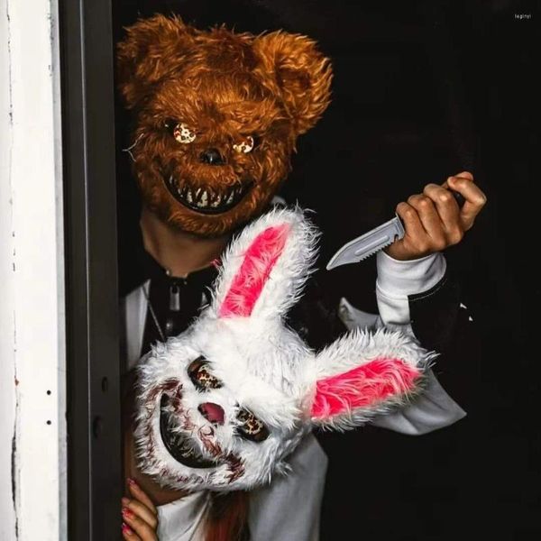 Товары для вечеринок Светящаяся светодиодная страшная маска Кровавый медведь Ужас Косплей Маскировка Светящийся костюм на Хэллоуин