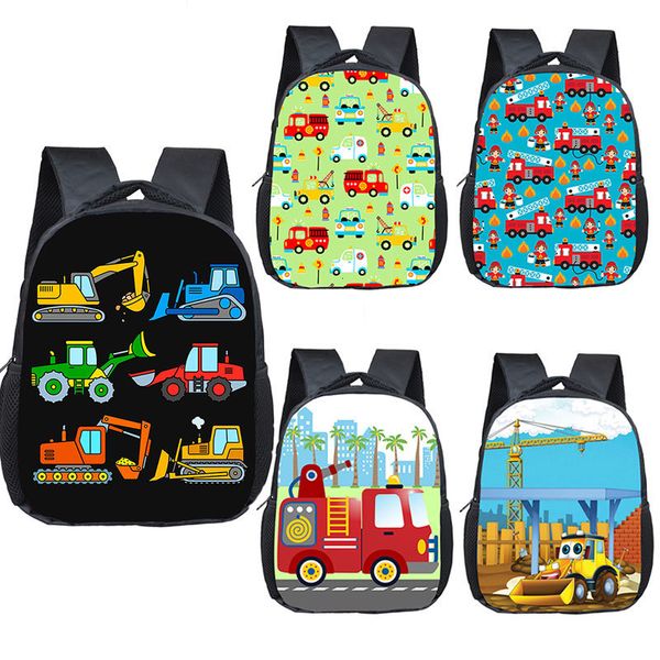 Schultaschen LKW/Krankenwagen/Auto/Traktor Rucksack Kinder 12 Zoll Kindergarten Schultasche Cartoon Druck Bagger Rucksack 230408