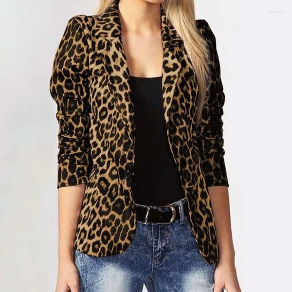Женские костюмы мода Blazer Office Women Leopard Print Top плюс размер оптом на пуговицах.