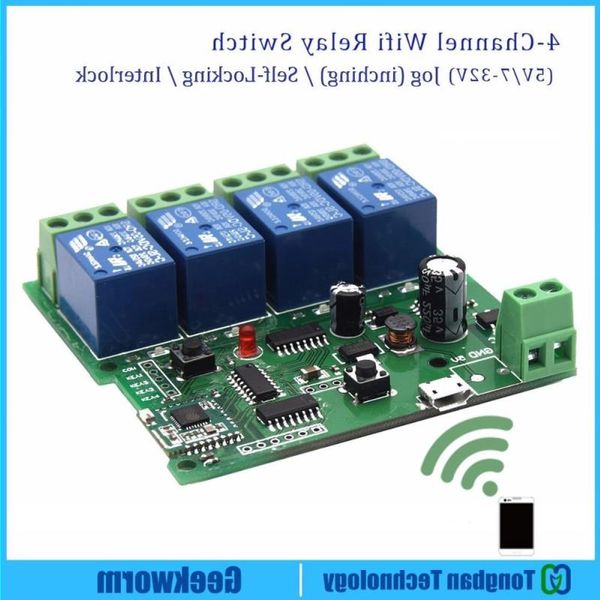 Freeshipping IoT DC 5V/7-32V 4-Kanal-WIFI-Schalter / 3-Modelle 4-Relais WIFI 433Mhz Fernschalter Universalmodul / Smart Home-Schalter Tesso