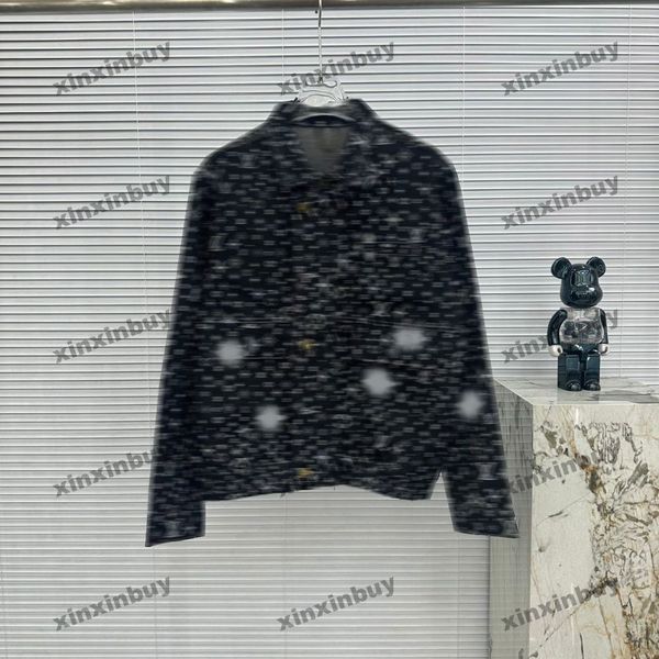 xinxinbuy Cappotto da uomo firmato Giacca di jeans Lettera cerniera jacquard maniche lunghe donna bianco kaki Nero XS-3XL