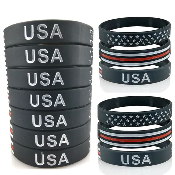 Braccialetti in silicone con bandiera americana sottile linea blu USA 0110