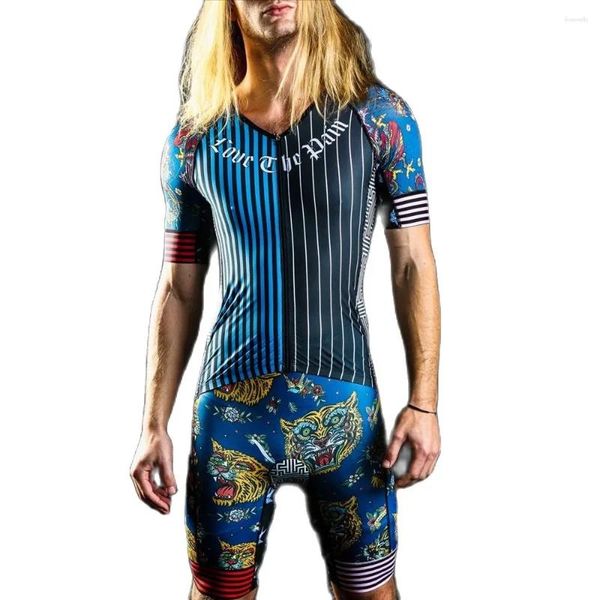 Conjuntos de corridas Ciclismo Jersey 2023 Love The Pain Homens Skinsuit Triathlon Bicicleta Trisuit Manga Curta Speedsuit Running Roupas