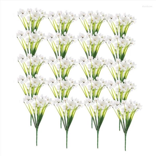 Dekorative Blumen, 20 Bündel, Hortensien-Seidenköpfe, für draußen und drinnen, kein Verblassen, künstliches Grün (weiß)