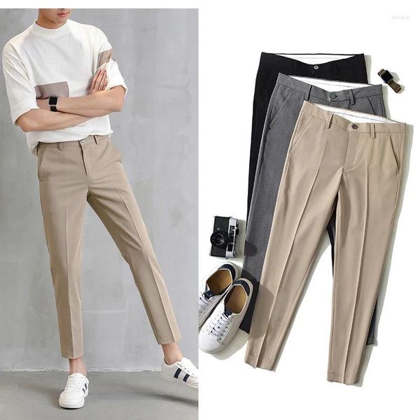 Pantaloni da uomo completi pantaloni casual slim dritti solidi bottoni per uomo fondo a matita polsino alla caviglia abbigliamento maschile