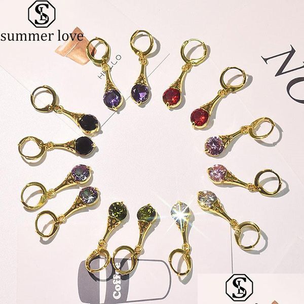 Ohrmanschette Colorf Crystal Dangle Ohrringe Goldclips Schillernd Hypoallergen Beschichtet Für Frauen Hoop Drop Statement Dhclg