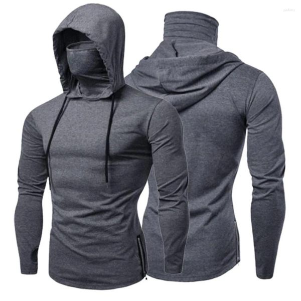 Felpe con cappuccio da uomo Casual Solido Nero Grigio con maschera Felpa con cappuccio a maniche lunghe per uomo Sport Fitness Gym Pullover Top Plus Size 5XL