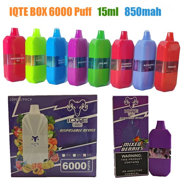 QST IQTE BOX 6000 Puff 6K Sigarette elettroniche usa e getta Sigarette elettroniche usa e getta 15ml Vapes preriempiti 850mah Batteria ricaricabile Vaper