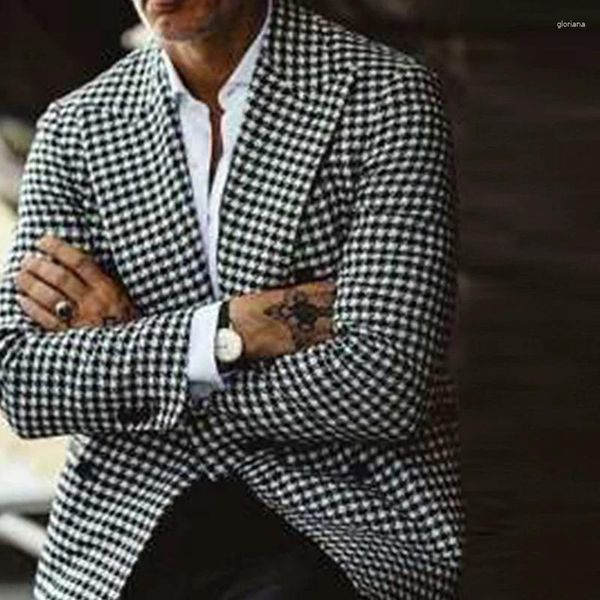 Männer Anzüge 2023 Herbst Schlank Plaid Print Blazer Mode Lässig Hochzeit Party Premium Langarm Jacke Luxus Kleidung Mantel