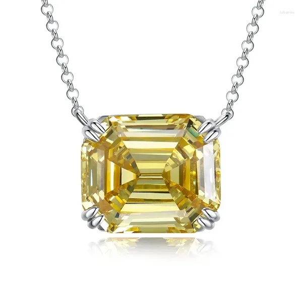 Catene 2023 925 Argento Giallo Diamante Rettangolo Pagoda 14 16 Collana ad alto tenore di carbonio Collana con catena clavicola femminile