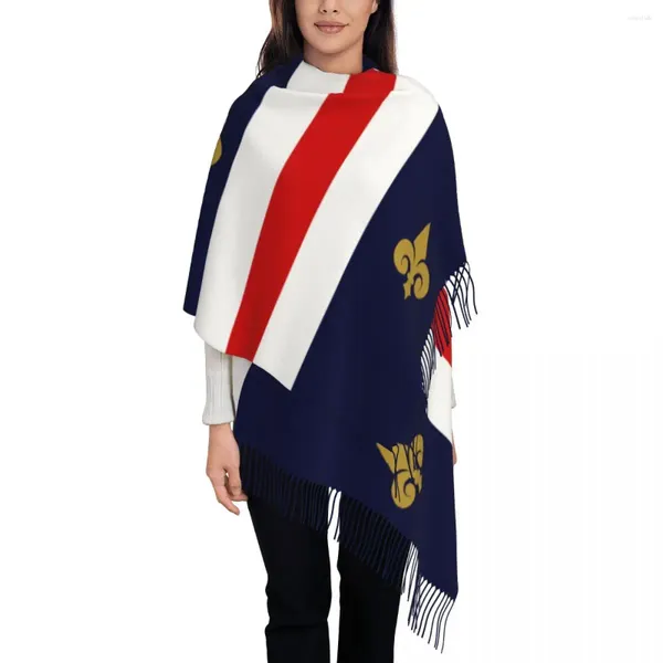 Lenços Fleur-de-lis França Bandeira Francesa Cachecol para Mulheres Outono Inverno Cashmere Xaile Envoltório Flor de Lis Lírio Longo Desgaste Diário