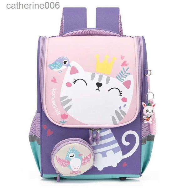 Mochilas Grade1-2 dos desenhos animados mochilas escolares primárias para meninas bonito gato saco de escola meninos dinossauro crianças mochila l231108