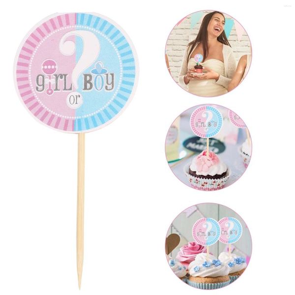 Bicchieri usa e getta Cannucce 32 pezzi Gender Reveal Flag Decorazioni per torte per feste Accessori per neonati Ragazzi Decorano cupcake Scegli carta