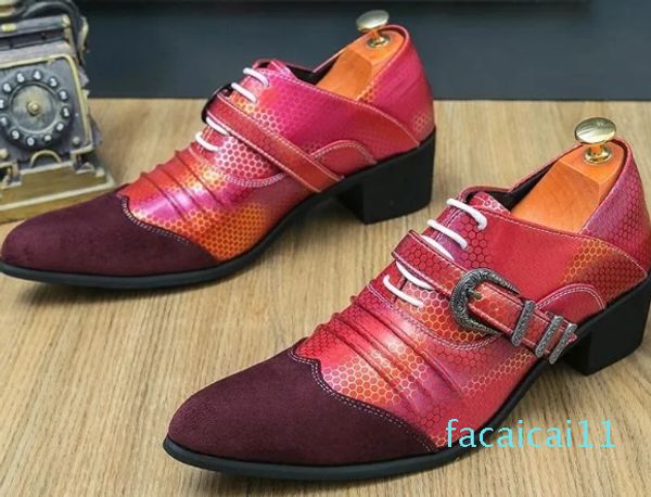 Elbise ayakkabıları erkekler için loafers promalı ayak parmağı kırmızı yüksek topuklu parti moda erkek lüks tasarımcı