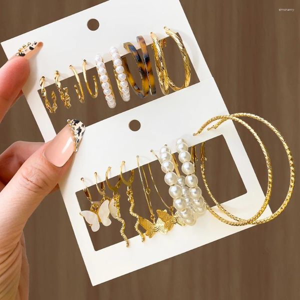 Brincos de argola ifkm pérola leopardo impressão balançar conjunto acrílico cor ouro para mulheres borboleta torção jóias da moda