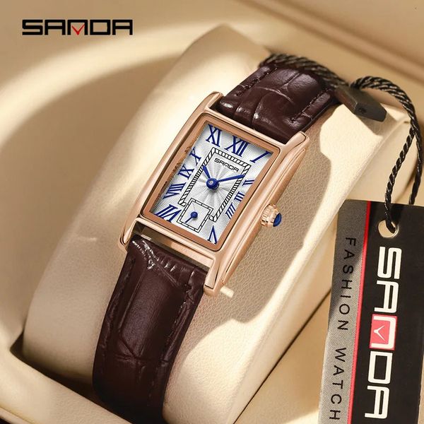 Orologi da donna Sanda 1116 Moda Design elegante Quadrante rettangolare Movimento al quarzo resistente all'acqua Orologio da polso analogico da donna d'affari 231107