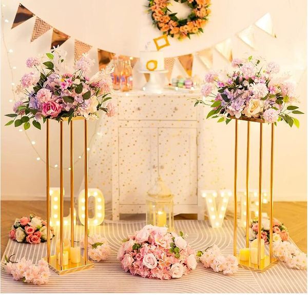 Vaso per fiori alto 20/100 cm Colonna d'oro Supporto per strada in metallo Centrotavola per matrimoni Centrotavola per fiori per la decorazione di eventi e feste