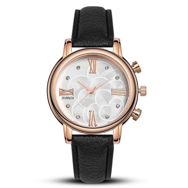 Armbanduhren Luxus Kristall Damenuhren WoMaGe Top Marke Damen Quarz Rose Gold Damen Kunstleder Uhr Armband Uhr