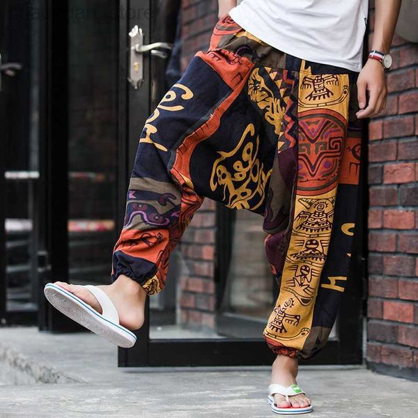 Calça masculina homens mulheres calças folgadas calças de quadril de hip hop causal calças soltas Aladdin Crotch perna larga calça de linho de algodão Pantalones Hombre M230408