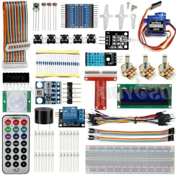 Freeshipping Raspberry Pi 3 Başlangıç ​​Kiti Ultimate Leveing ​​Suite HC-SR501 Hareket Sensörü 1602 LCD SG90 Servo LED Röle Dirençleri MXRIA