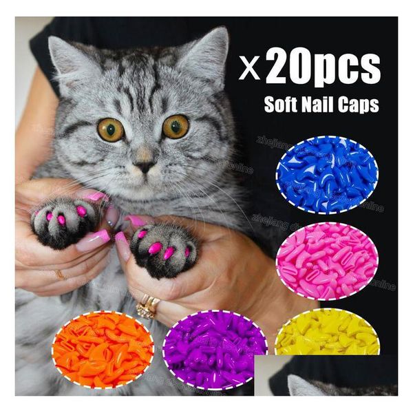 Cat Grooming Sile Soft Nail Caps / Paw Claw Pet Protector / Cat Er mit Kleber und Applikator G1123 Drop Delivery Home Garden Supplies Dh93L