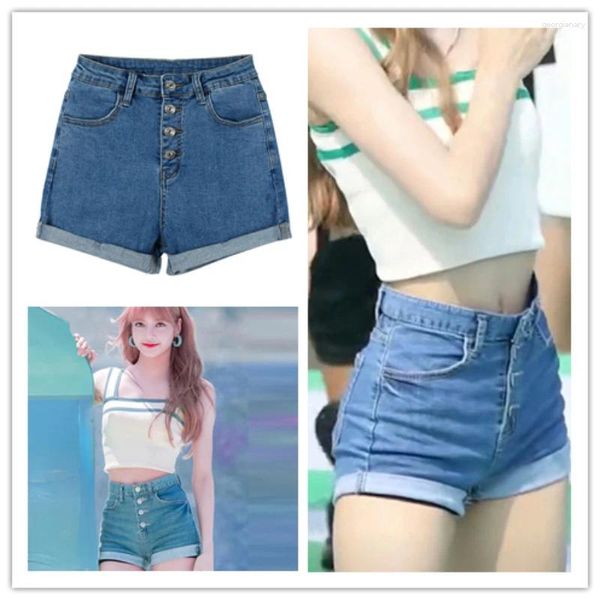 Женские шорты Kpop, корейские певицы, женские уличные сексуальные прямые джинсовые модные тонкие женские летние однобортные карманные шорты