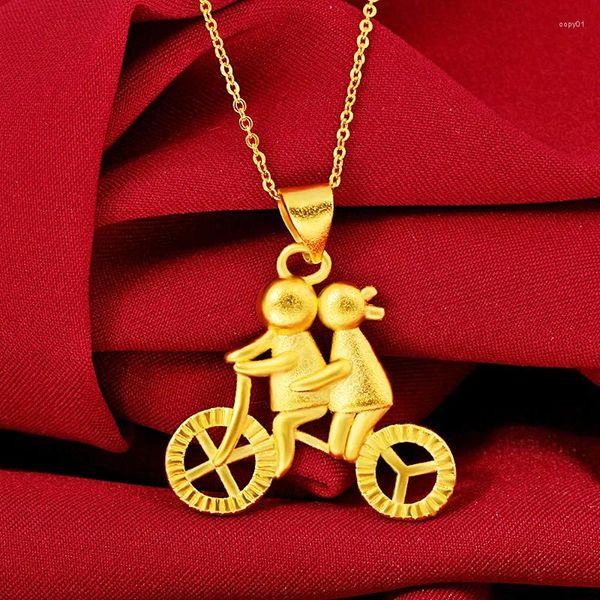 Pingente colares casal homens e mulheres bicicleta moda geométrica latão banhado a ouro colar acessórios boutique presente atacado